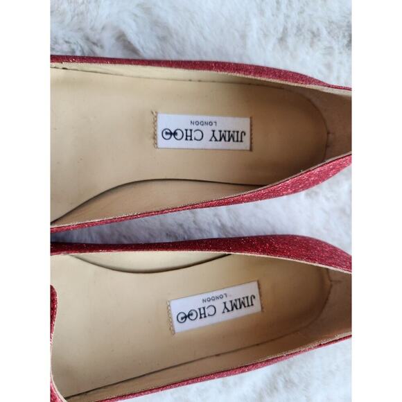 NWD Jimmy Choo Glitter Flat Bow Size EU 37 Red - Picture 3 of 15